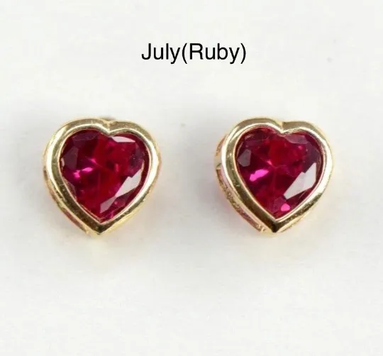 14K Solid Gold Heart Birthstones Earrings Screw Back for Kids Womens Ladies / Everyday Gold Earrings / Valentines Day Gift / Aretes de Corazón Oro Solido 5x5mm