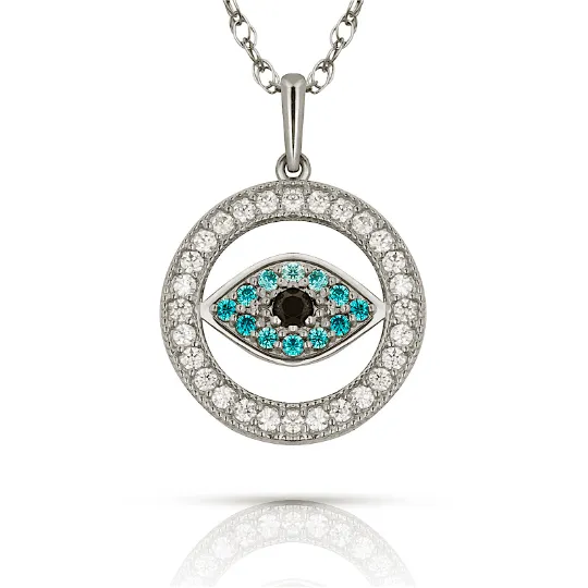 14K Yellow & White Gold Dainty Round Cubic Zirconia Shape Talisman Evil Eye Pendants / Dainty Evil Eye Pendant / Dije de Mal de Ojo Oro Solido Real / Protection Jewelry