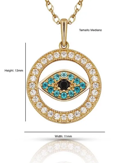 14K Yellow & White Gold Dainty Round Cubic Zirconia Shape Talisman Evil Eye Pendants / Dainty Evil Eye Pendant / Dije de Mal de Ojo Oro Solido Real / Protection Jewelry