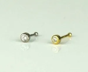 14k Yellow or White Gold CZ Round Bezel Nose Piercing Stud for Womens Mens / Nose Body Jewelry Solid Gold / Aretes de la Nariz Oro Real