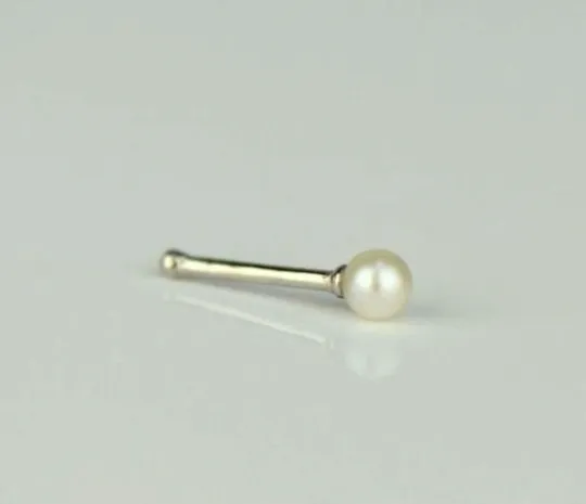 14K Yellow or White Gold Pearl Nose Bone Piercing, Genuine Pearl Nose Studs Ring / Gold Nose Piercing Pearl / Aretes para La Nariz en Oro Real con Perla