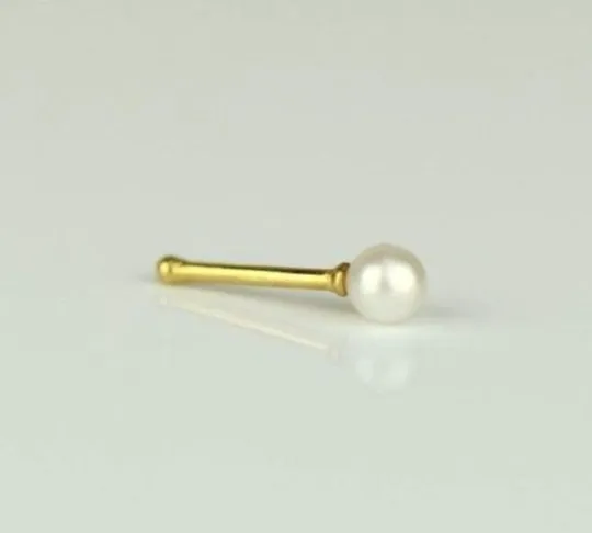 14K Yellow or White Gold Pearl Nose Bone Piercing, Genuine Pearl Nose Studs Ring / Gold Nose Piercing Pearl / Aretes para La Nariz en Oro Real con Perla