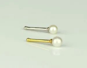 14K Yellow or White Gold Pearl Nose Bone Piercing, Genuine Pearl Nose Studs Ring / Gold Nose Piercing Pearl / Aretes para La Nariz en Oro Real con Perla