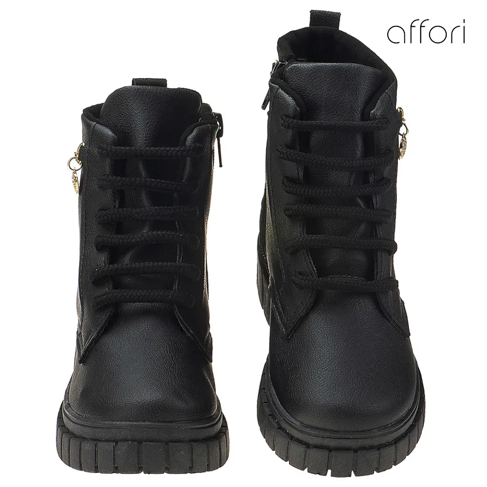 Bota Coturno Infantil Feminina Couro Style Preto