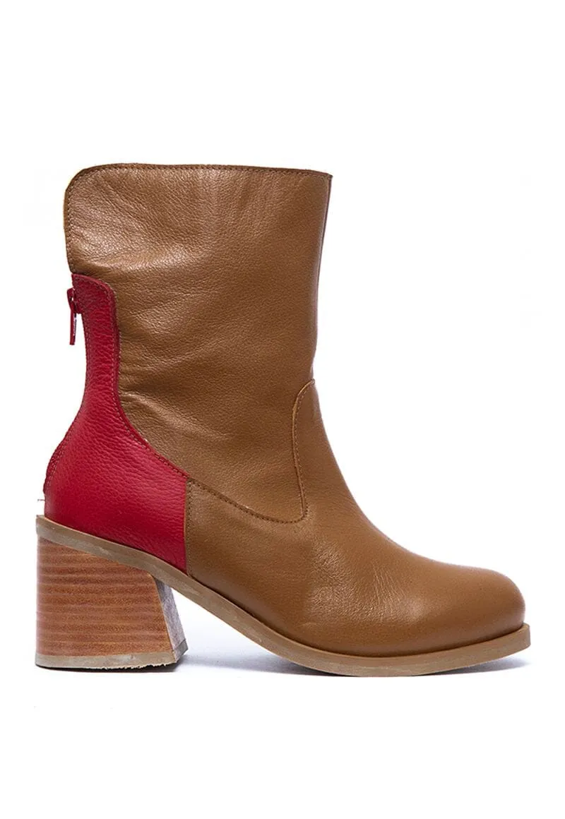 Botin Mujer / Pirita Camel Rojo