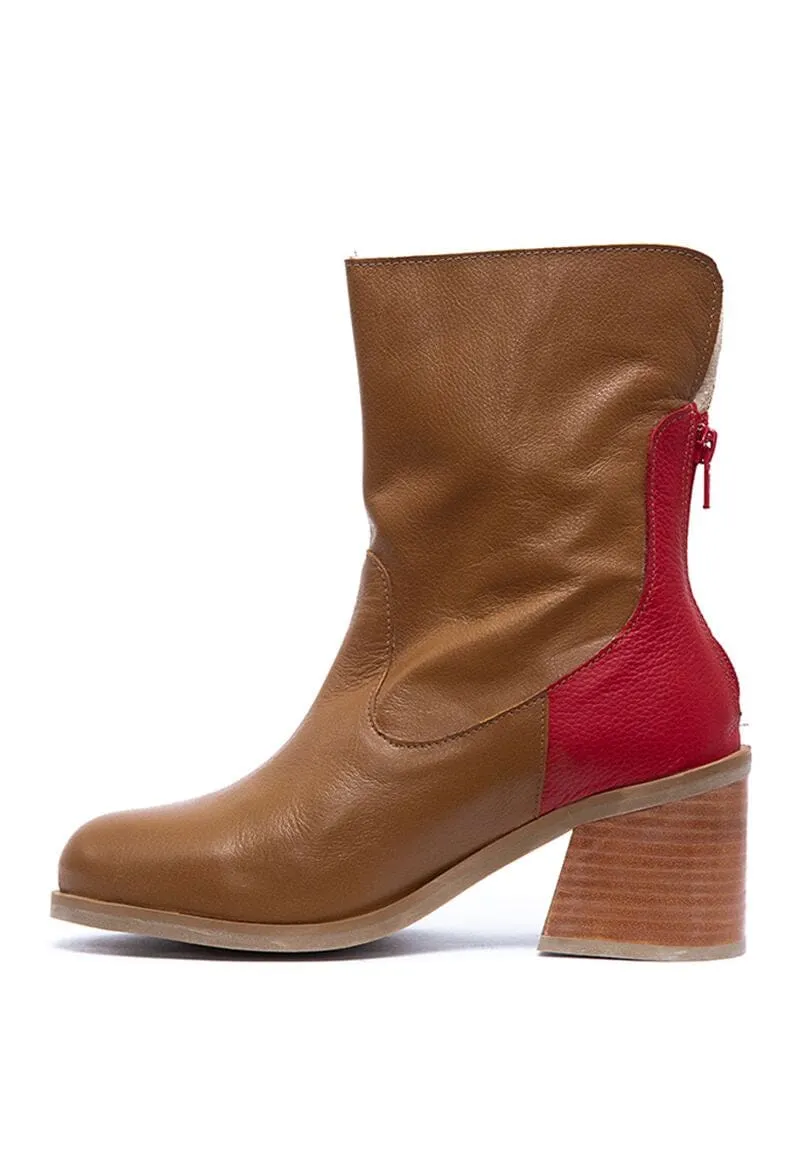 Botin Mujer / Pirita Camel Rojo