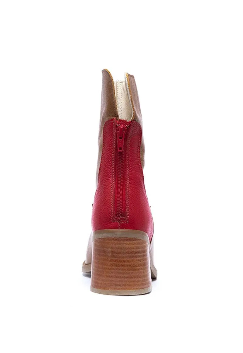 Botin Mujer / Pirita Camel Rojo