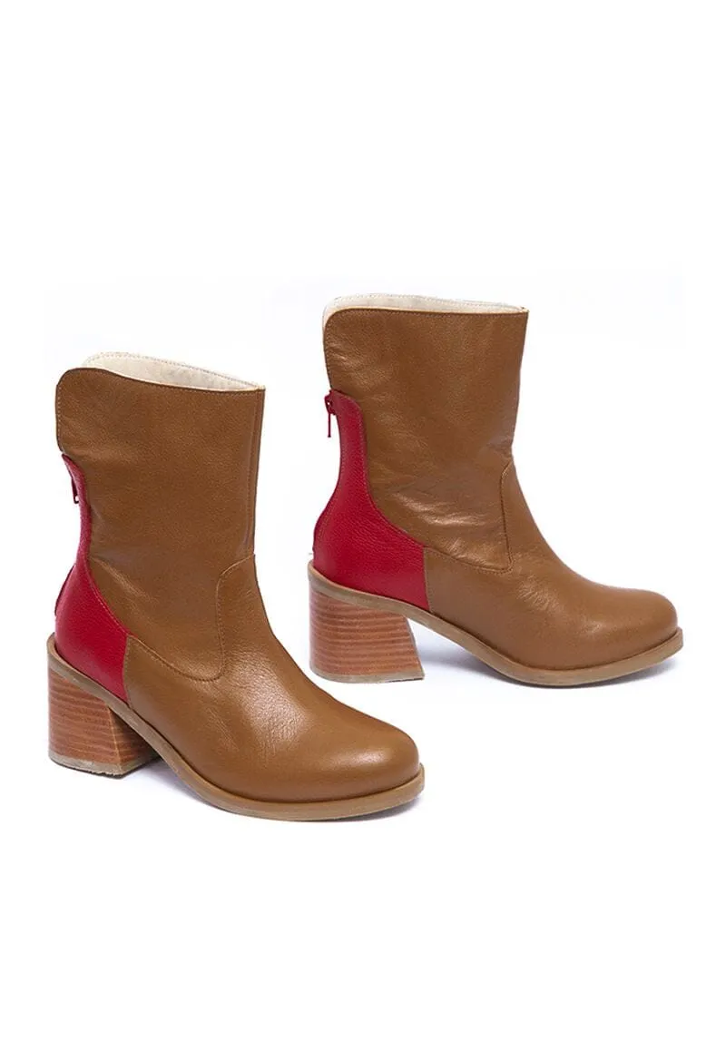 Botin Mujer / Pirita Camel Rojo