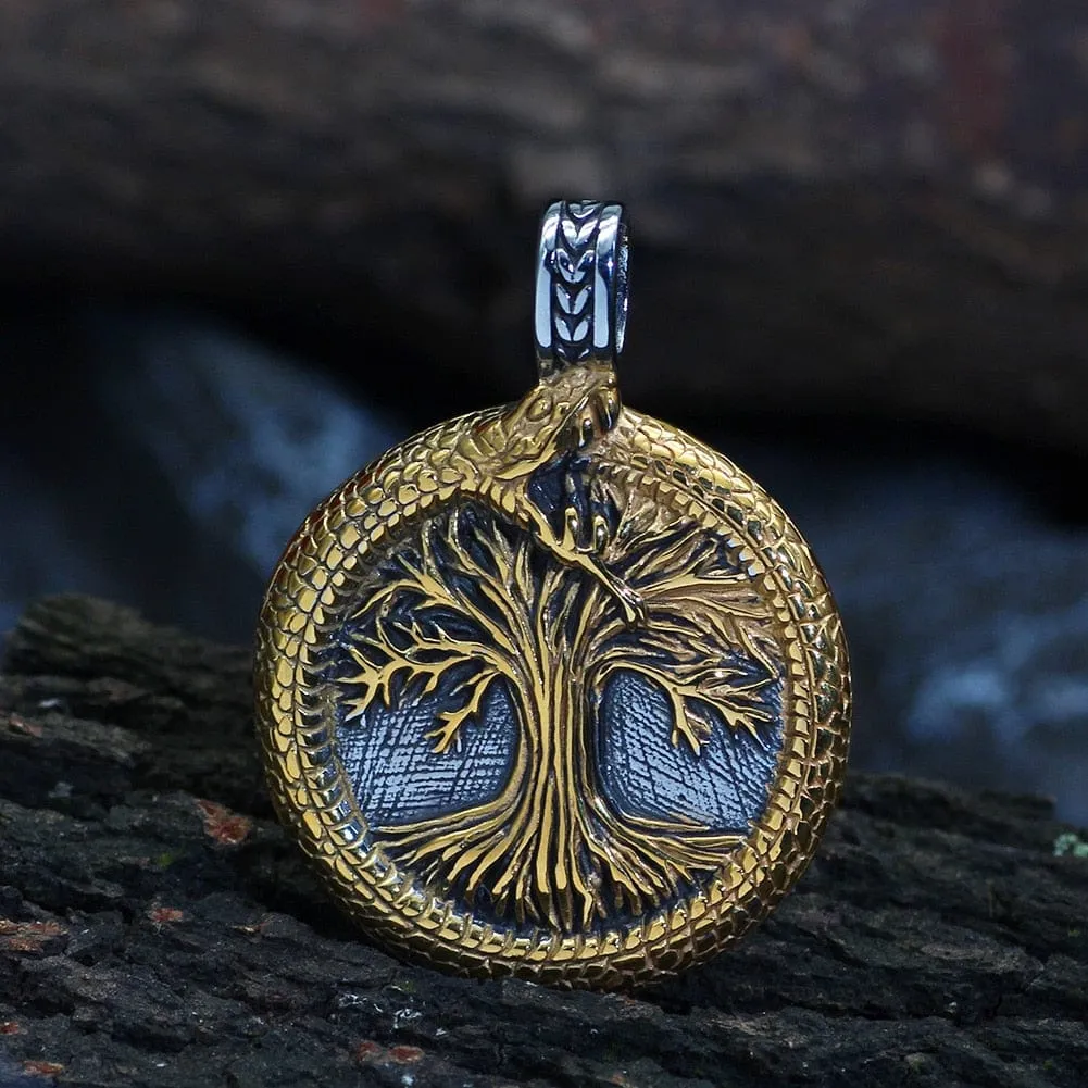 Collier arbre sacré d'Yggdrasil avec Jörmungand