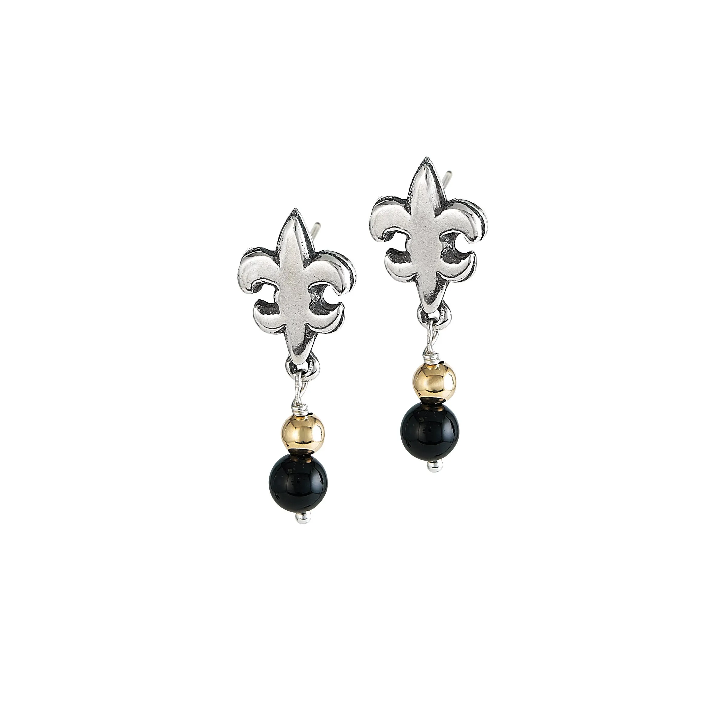 Fleur de Lis Black & Gold Onyx Post Earrings