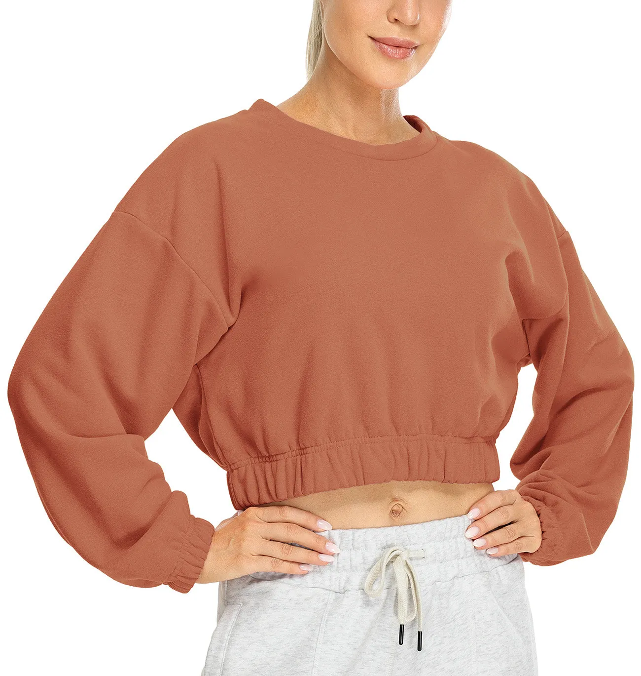 H20 icyzone Women's Oversized Fleece Lined Plain Sweatshirt, Cropped Drop Shoulder Crewneck Pullover