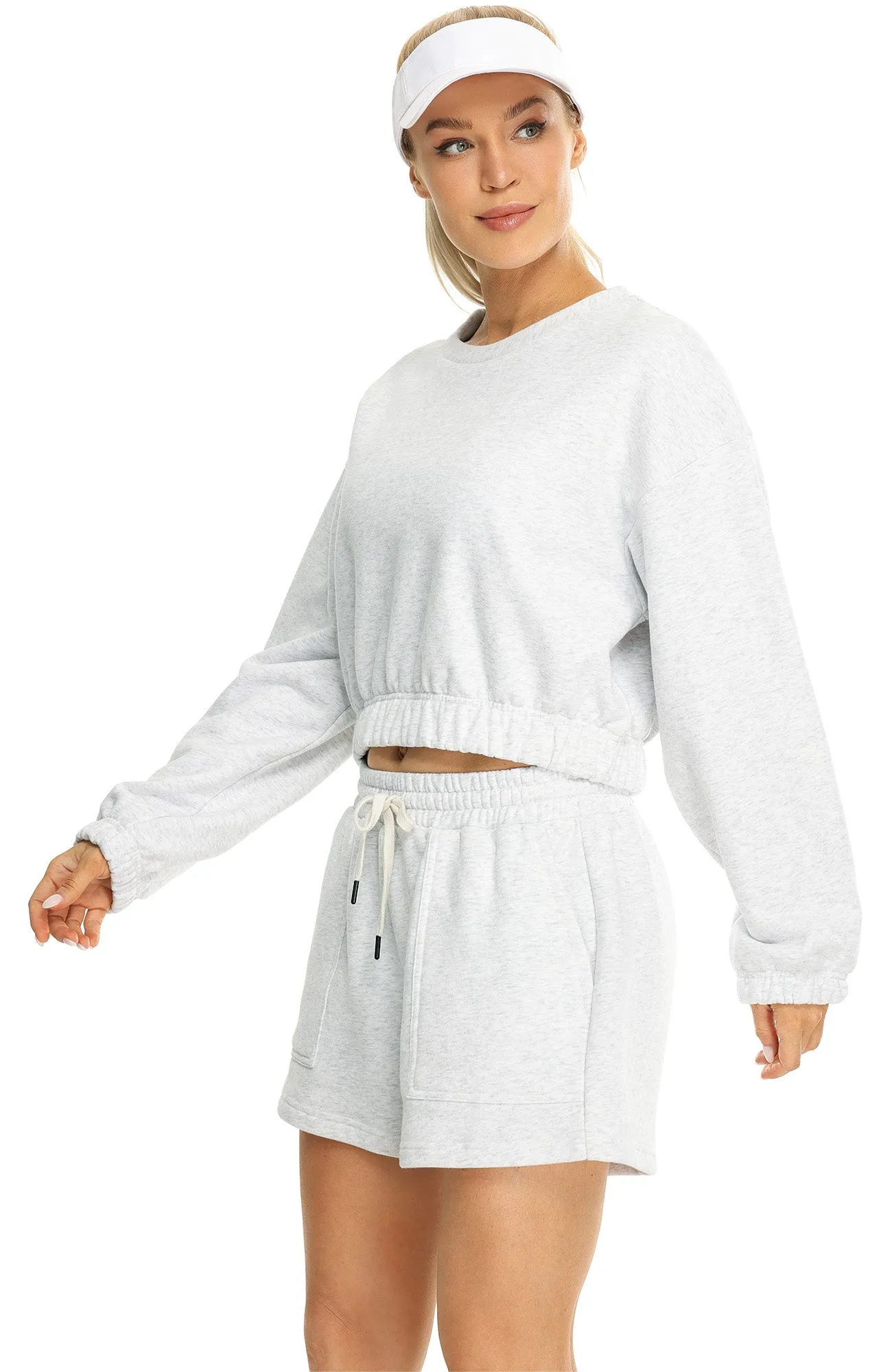 H20 icyzone Women's Oversized Fleece Lined Plain Sweatshirt, Cropped Drop Shoulder Crewneck Pullover