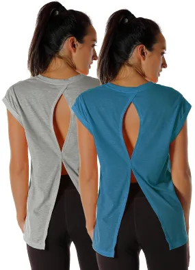 icyzone Open Back Workout Top Shirts - Yoga t-Shirts Activewear Exercise Tops for Women