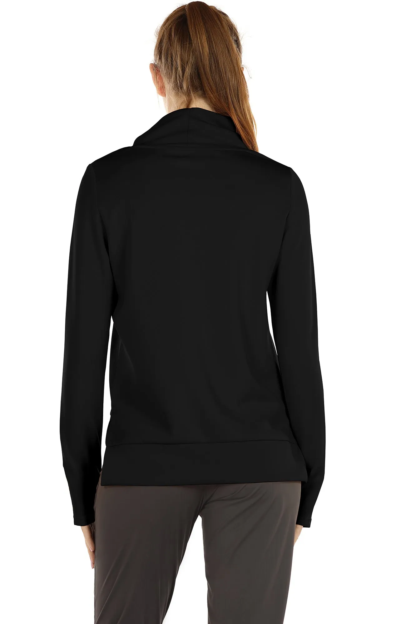 icyzone Workout Shirts for Women - Mock Neck Athletic Running Pullover Long Sleeve Shirts with Pocket and Thumb Holes