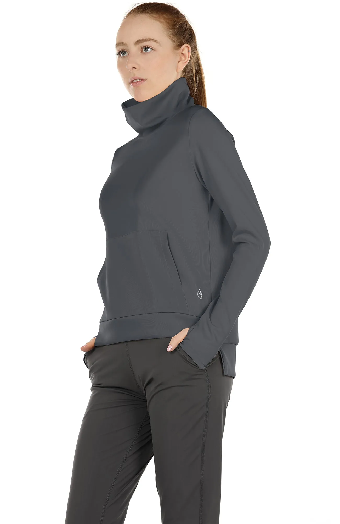 icyzone Workout Shirts for Women - Mock Neck Athletic Running Pullover Long Sleeve Shirts with Pocket and Thumb Holes