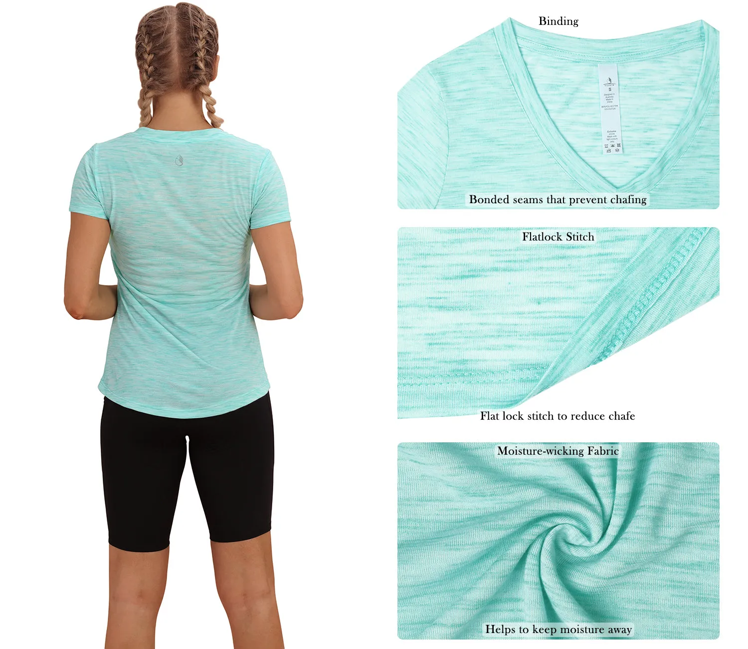 icyzone Workout Shirts for Women - Yoga Tops Activewear Gym Shirts Running Fitness V-Neck T-Shirts