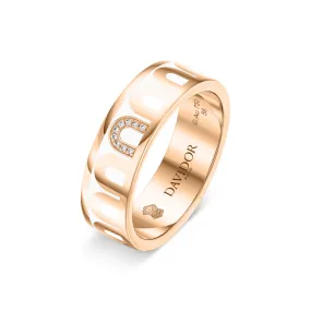 L’Arc de DAVIDOR Ring MM, 18k Rose Gold with Neige Lacquered Ceramic and Porta Simple Diamonds