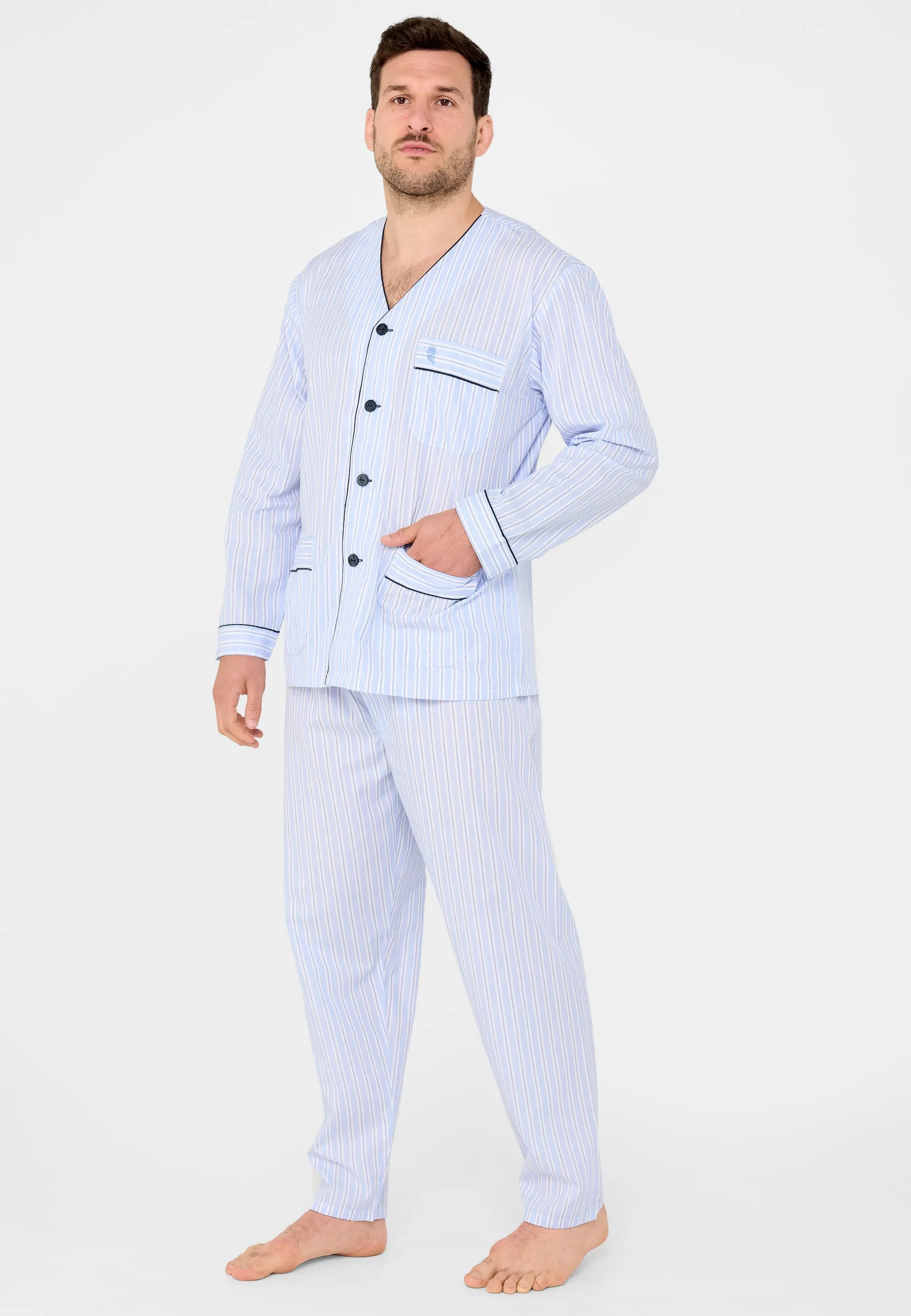 Pijama Hombre Largo Judo Popelín Rayas - Azul 5625_30